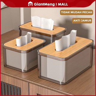 GiantMeng - Kotak Tisu Aesthetic Transparan Tutup Kayu | Organizer Tisu Dapur & Kamar Mandi