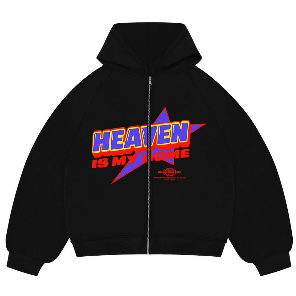 HPND - Heaven Black Boxy Hoodie / Boxy Zipper Hoodie / Boxy Zipper 280-300gsm Fleece