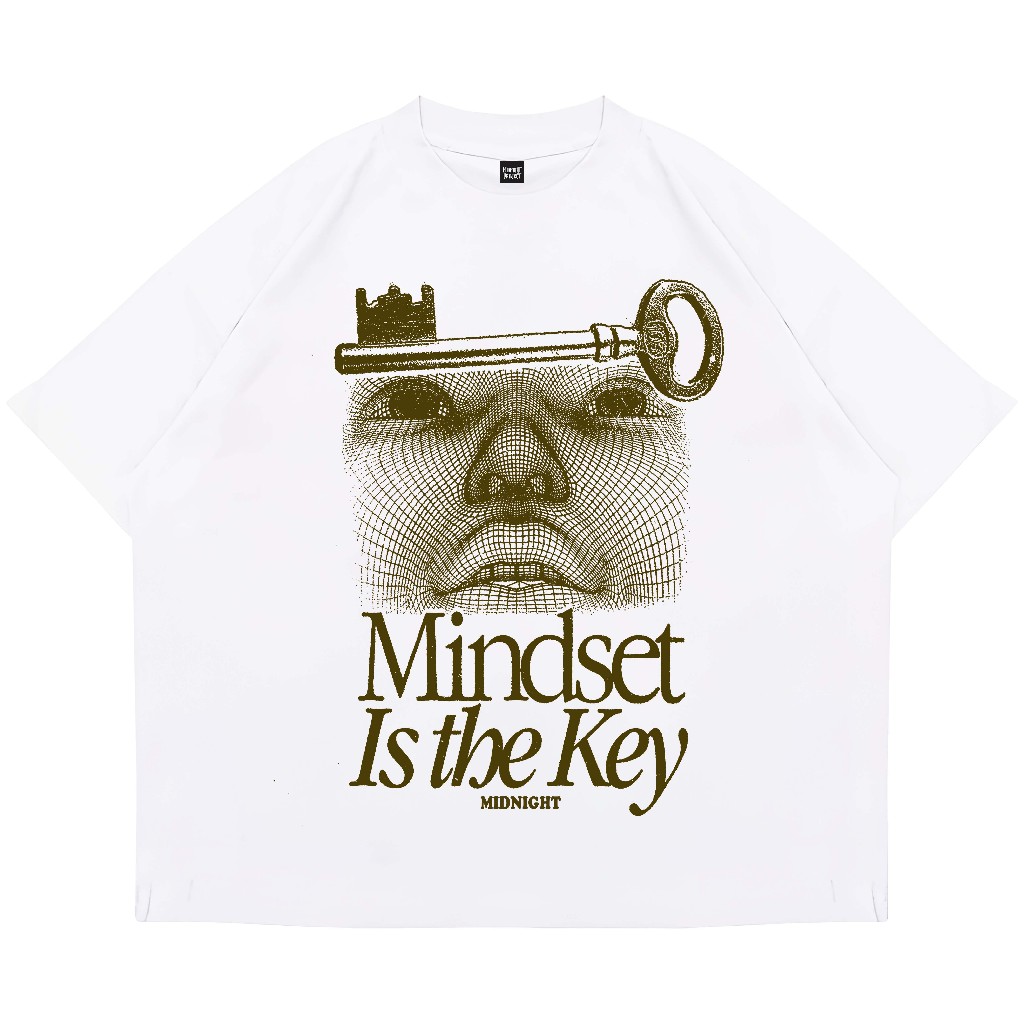 MidnightProject Boxy เสื้อยืดขนาดใหญ่ Mindset สีขาว ผ้าฝ้าย Unisex Combed 24s