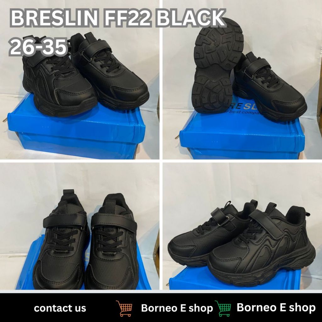 BRESLIN FF22 รองเท้านักเรียนเด็กสีดําพร้อมพื้นรองเท้าสีดําขนาด 26-37
