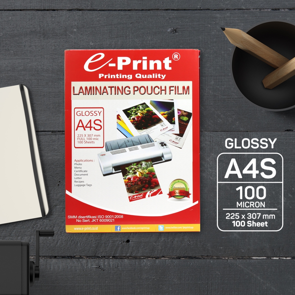 E-Print กระเป๋าเคลือบบัตร A4S / กระดาษเคลือบ A4S 100 ไมครอน 100 แผ่น