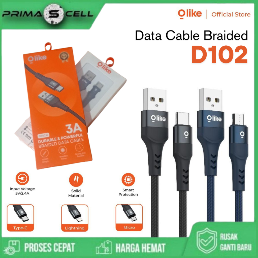 OlyIKE Data Cable D102M / D102C Fast Charging USB To Micro / Type-C Type C 5V 2.4A Official Warranty