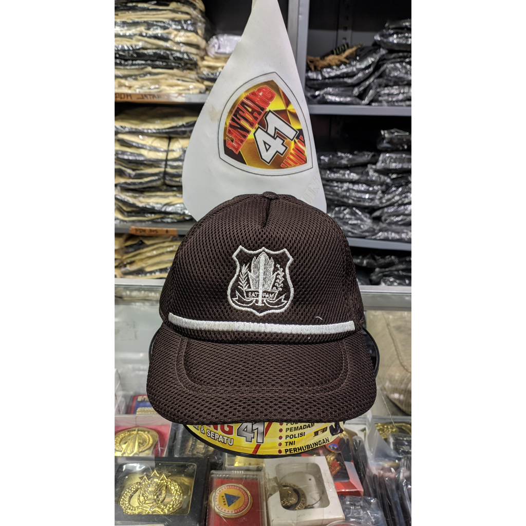 BROWN NET HAT SATPAM SECURITY PDL PDH ANGGOTA LES WHITE