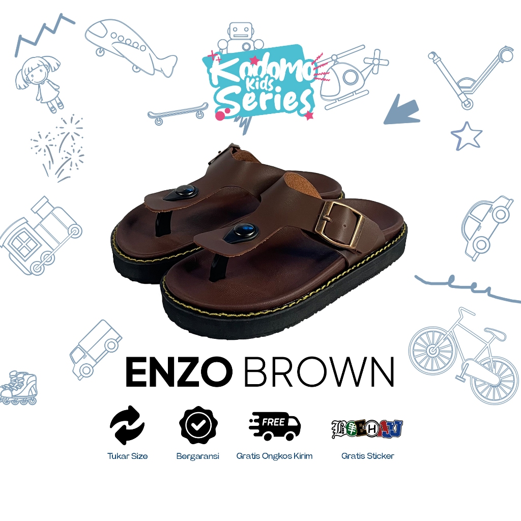 Boehajj Enzo Brown - รองเท้าแตะหนังเด็ก