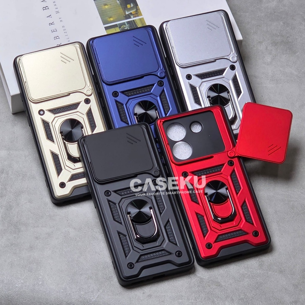 Poco M7 Pro Case Armor Slide Protect Camera Case Robot Slide Camera + RingStand Case Poco M7 Pro