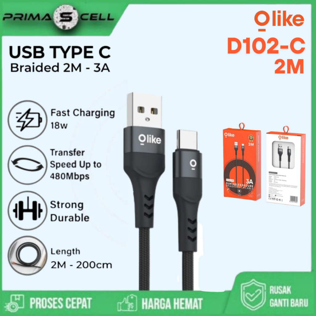 OlyIKE D102C 2 เมตร - OLIKE สาย DATA USB 2 เมตร LENGTH D102C USB OLIKE D102C 3A Braided Fast Chargin