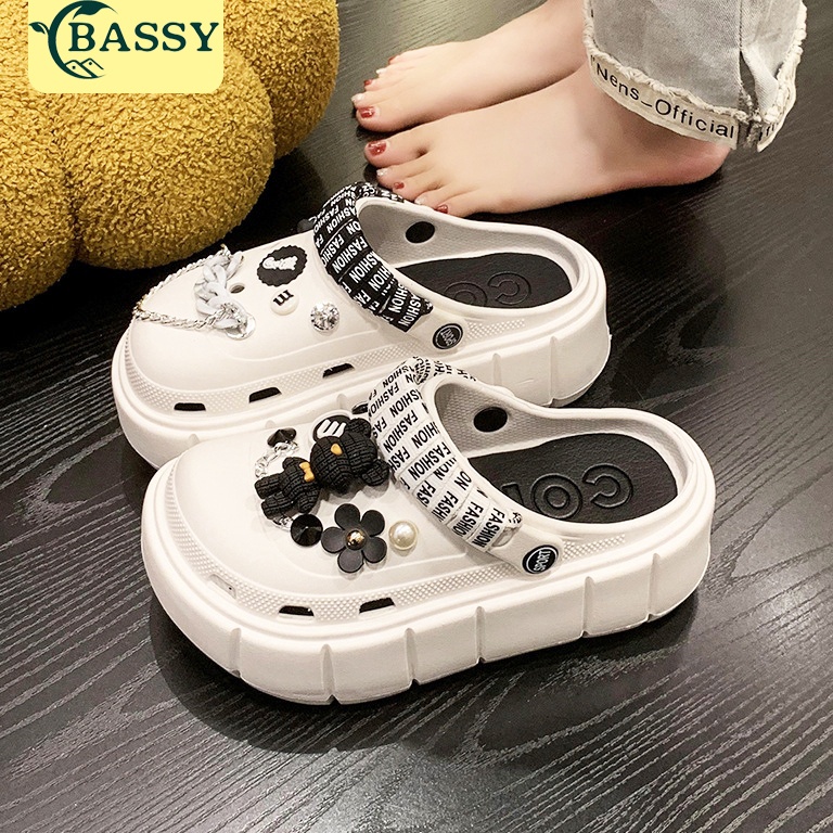 CODE J97G Bassy รองเท้าแตะผู้หญิงแบบสวม Fuji Jibbitz รองเท้าแตะผู้หญิง Wedges แพลตฟอร์ม Phylon HSN11