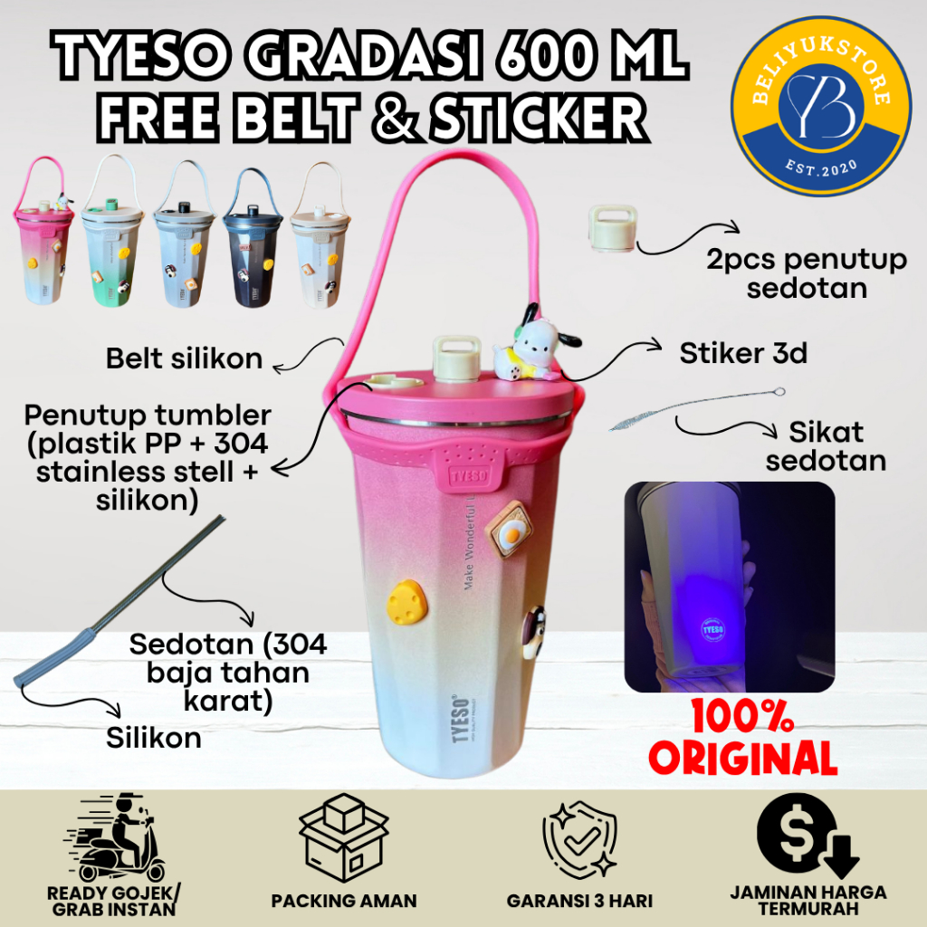 แก้วน้ํา Tyeso 600ML + ฟรีสติ๊กเกอร์สุ่ม 3 มิติและเข็มขัด / จบการศึกษา Tyeso 600 ML / Tyeso Tumbler 