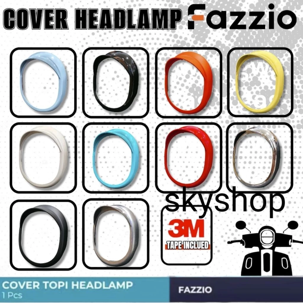 Fazzio ไฟหน้าแหวนหมวกสีดํา Matte blue sky สีส้มสีแดงสีดําGlossy silver tosca สีเหลือง Fazzio chrome โคมไฟ visor วัสดุพลาสติก