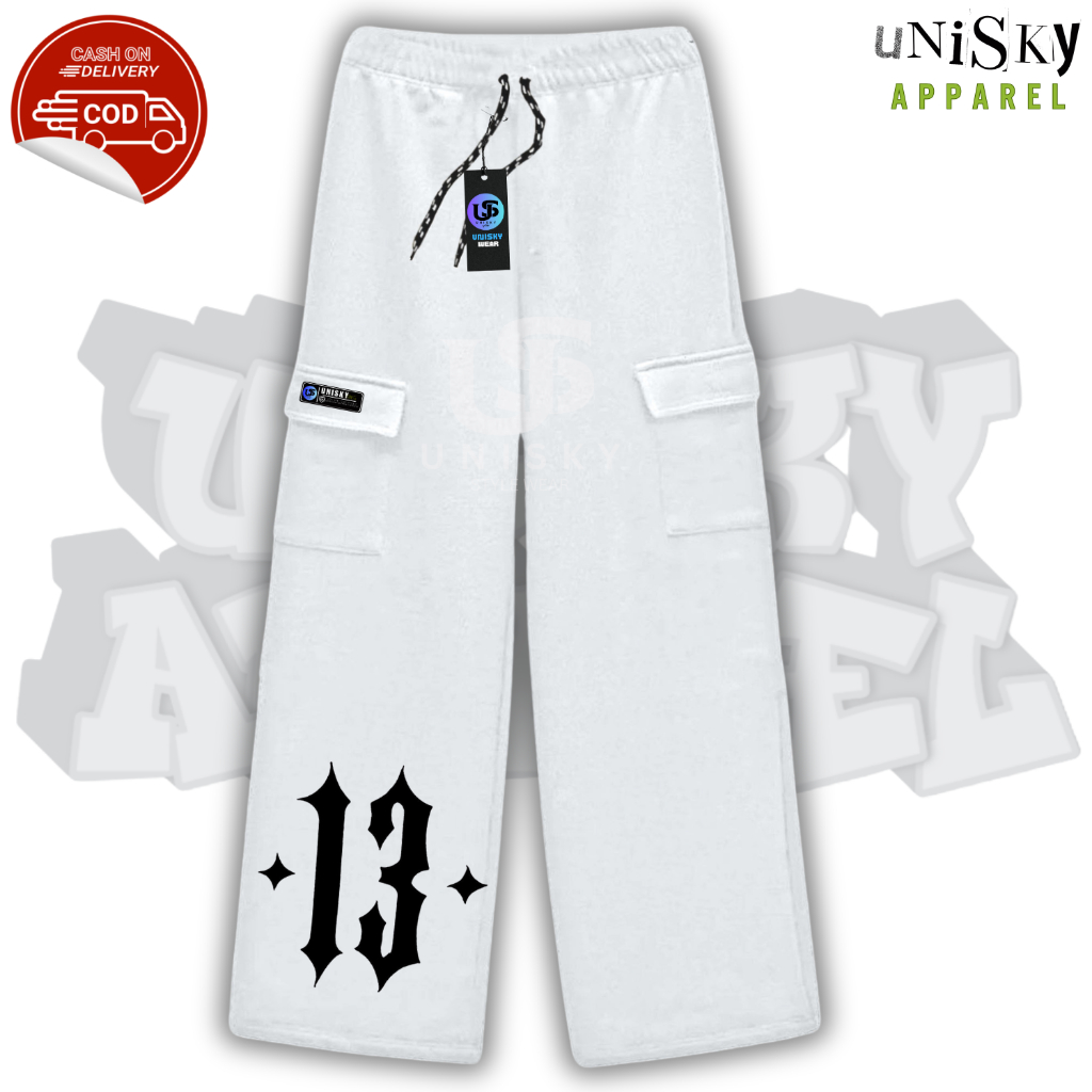 UNiSky สีขาว 13 กางเกงคาร์โก้สีดําสําหรับผู้ชายล่าสุดยาววัสดุขนแกะสินค้าขนแกะกางเกงขายาวสไตล์เกาหลีร