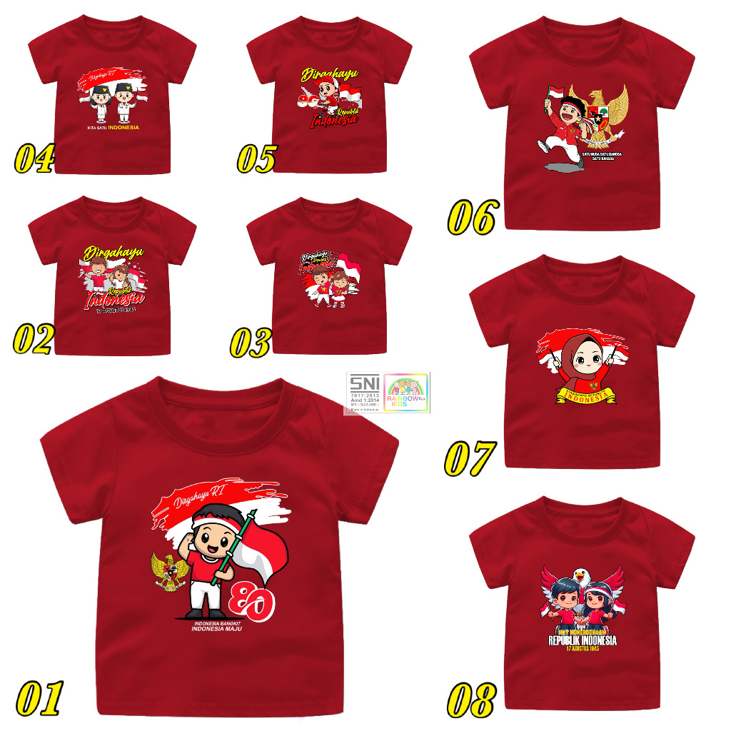 MERAH RAINBOW - เสื้อยืดสีแดงและสีขาวสําหรับ AUGUST 17TH INDEPENDENCE OF THE REPUBLIC OF INDONESIA ส