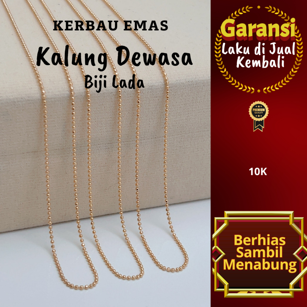 Golden Buffalo สร้อยคอผู้ใหญ่ธรรมดา Pepper Seed Chain 10K สี Ready Size 43-44cm