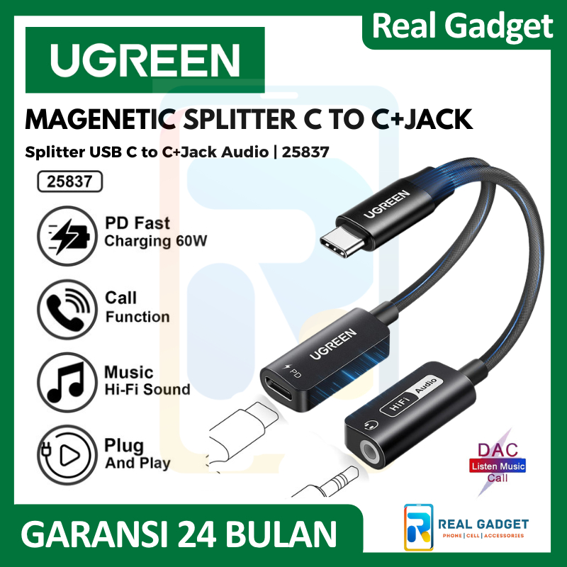 Converter Splitter UGREEN Iphone Type C To Jack Audio Dual Jack 3.5mm DAC no-DAC On Mic - REAL GADGE