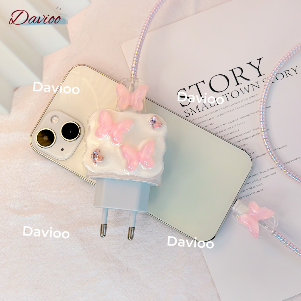 Davioo Pearl Butterfly Pattern Iphone Charger Cable Protector Iphone Charger Case 18w&20w18w&20w