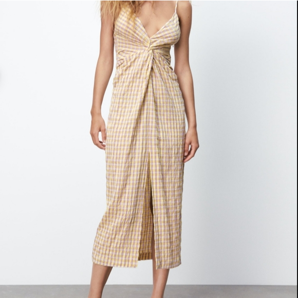 ZARA GINGHAM TEXTURE MIDI DRESS