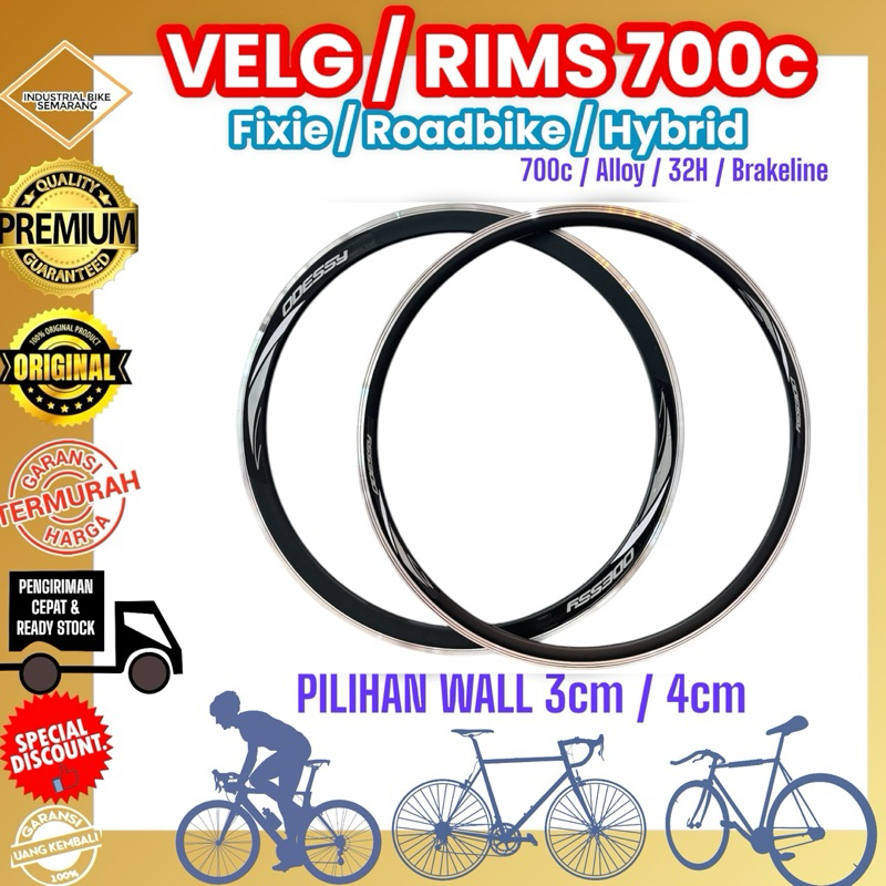 ( ODESSY RIMS / 700c / 32H / 3.8cm / สีดํา BRAKELINE) Fixie Roadbike Rims 700 C Hole 32 H Alloy