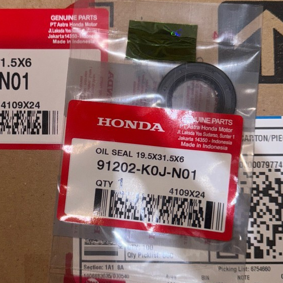 ซีลน้ํามัน 19.5 x 31.5 x 6, ซีลเพลาข้อเหวี่ยงซ้าย Honda BeAT K1A, Genio, Scoopy K2F 91202-K0J-N01