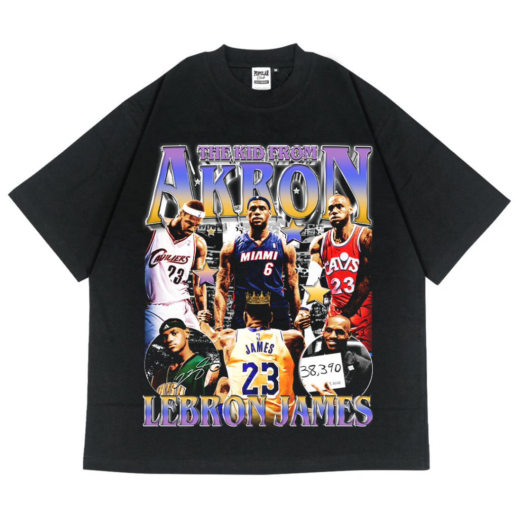 เสื้อยืด Lebron James The Kid จาก Akron Oversize HEAVYWEIGHT 16s สีดํา | เป็นที่นิยม เป็นที่นิยม
