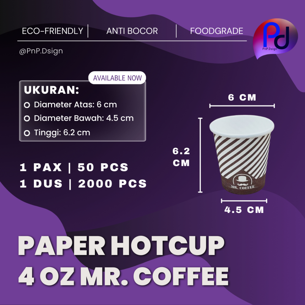 Paper Hot Cup 4 oz 120 ml Mr Coffee Paper Cup บรรจุ 50 ชิ้น
