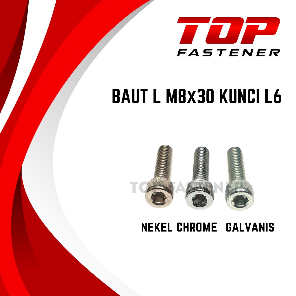 L-BOLT M8X30 KEY L6 8X30 8MM THREAD 12 WHITE GALVANZED CHROME THREAD