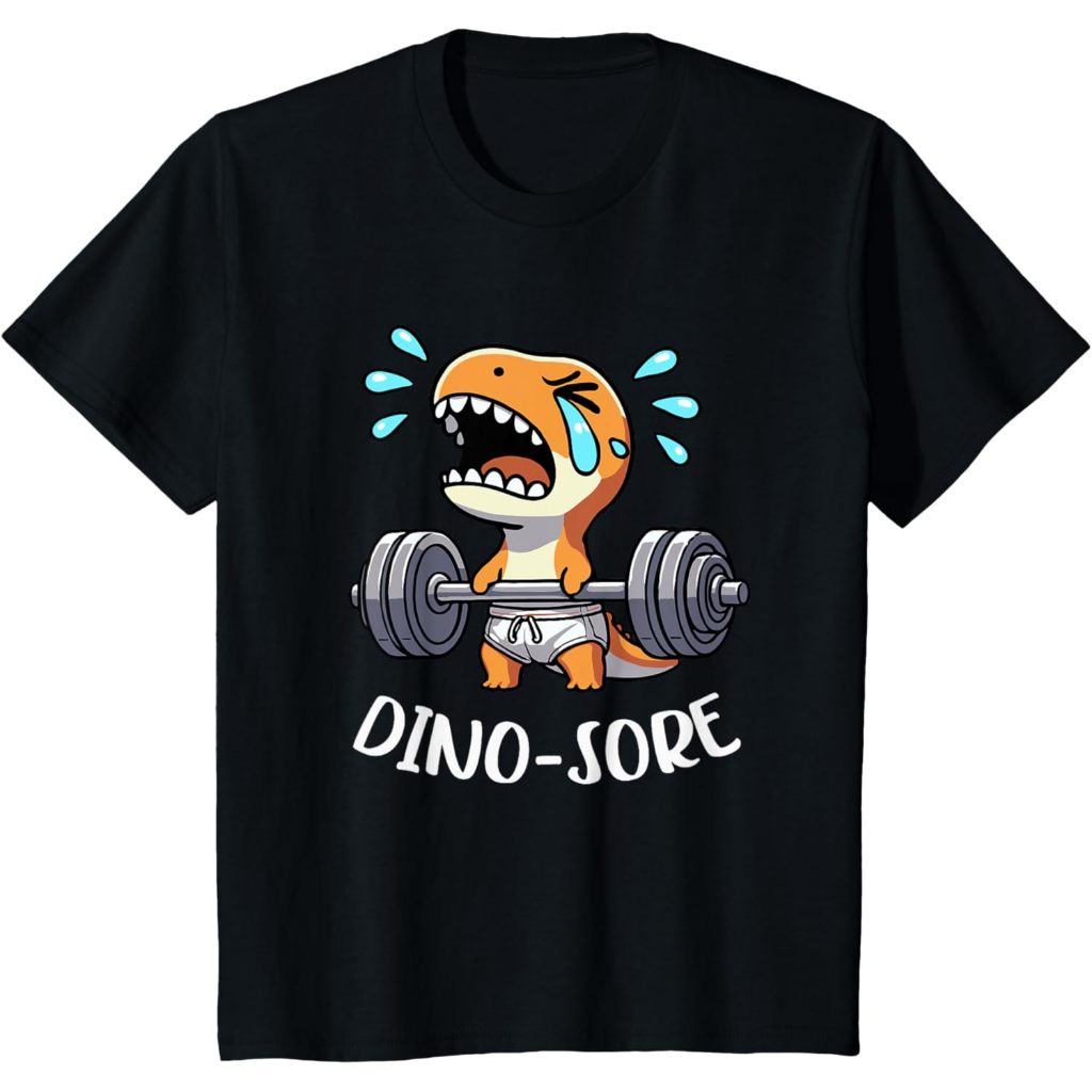 เสื้อยืดเด็ก Dino Sore Gym Lifting Weights Fitness Workout Dino Saur Gym T-Shirt