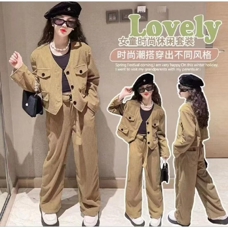 SK CLOTHES KD4808 SIZE 120 130 140 150 160 ONESET 3in1 GIRLS CLOTHES BLAZER + PANTS ฟรีเข็มขัด CODOR