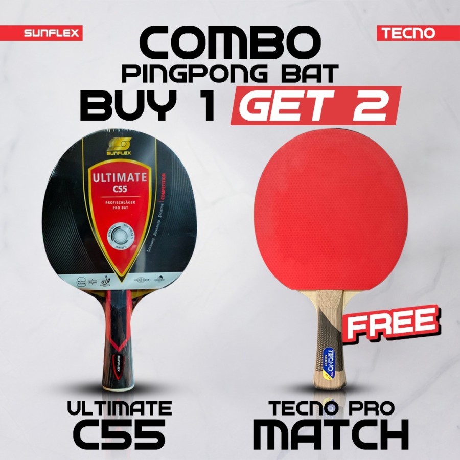 Combo Package ซื้อ 1 แถม 2 ปิงปองปิงปองค้างคาว Sunflex Ultimate C55 Premade Pro Bat Competition Bet 