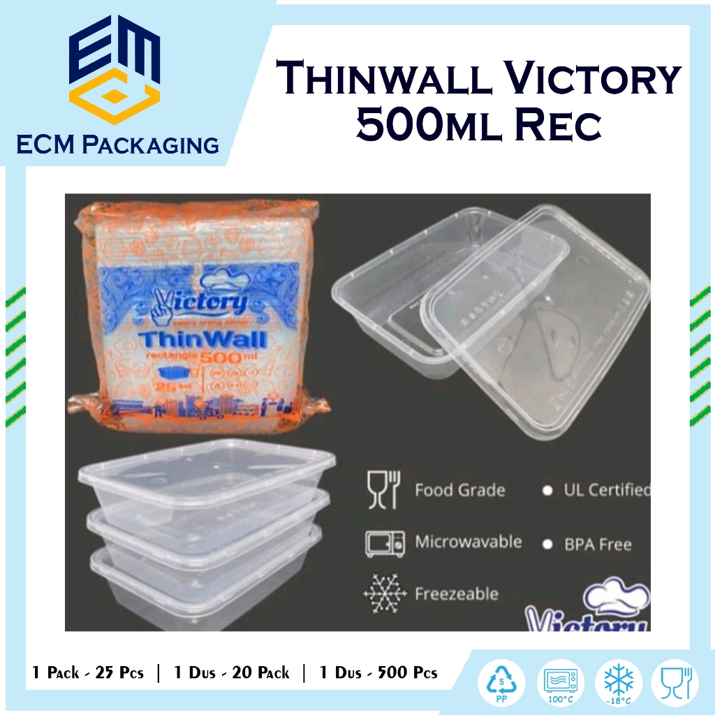 Thinwall VICTORY 500 REC / กล่องใส่อาหาร / กล่องข้าวพลาสติก 500ml REC 25 ชิ้น