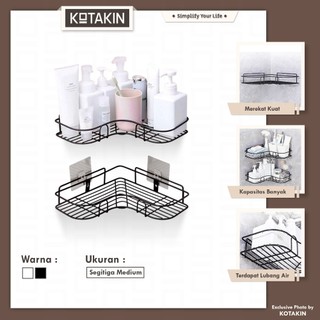 KOTAKIN Rak Sudut Kamar Mandi Dapur  Dinding Tempat Sabun Shampoo Spons Mandi Model Keranjang Besi