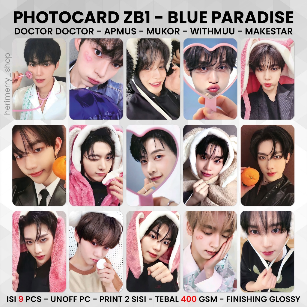 (CONTENTS 9 ชิ้น) ZEROBASEONE ZB1 BLUE PARADISE Photocard - PC พรีเมี่ยม 2 ด้าน Kpop Card Merch Unof