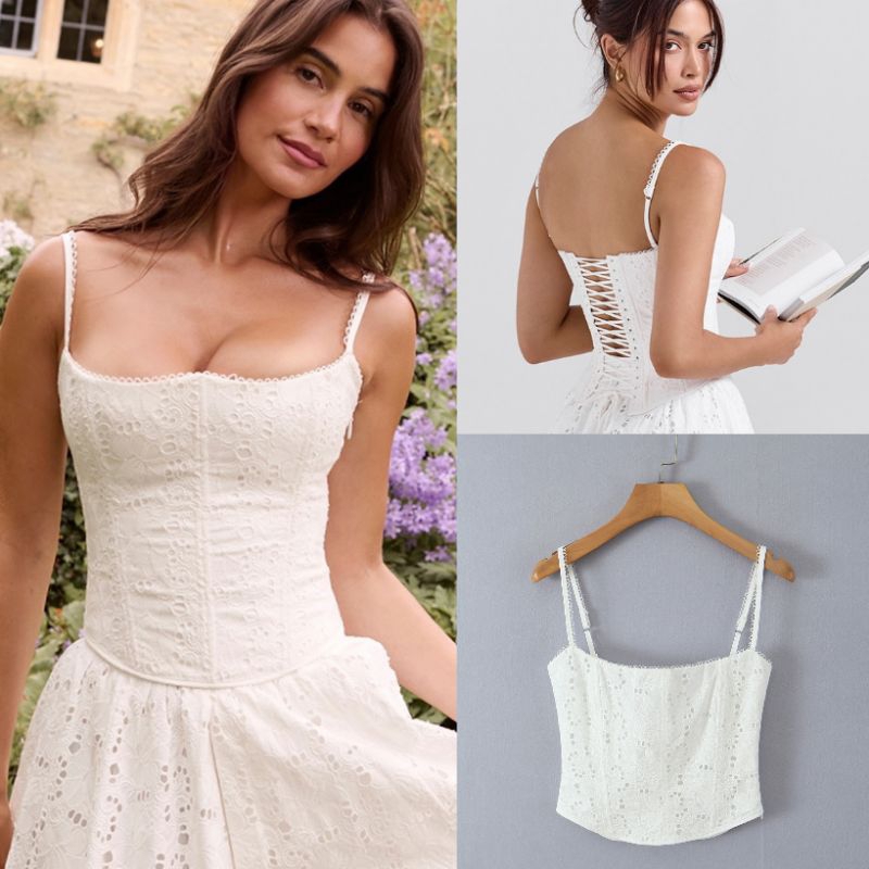 เสื้อครอปงานปักสีขาว 76781 (ทีซี)