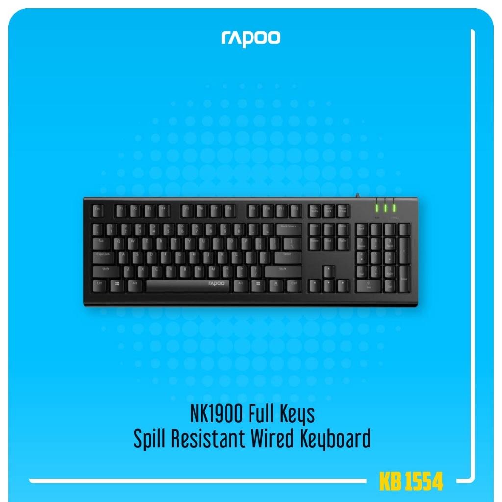 Rapoo NK1900 คีย์บอร์ดแบบมีสายทนการรั่วไหลแบบเต็มคีย์