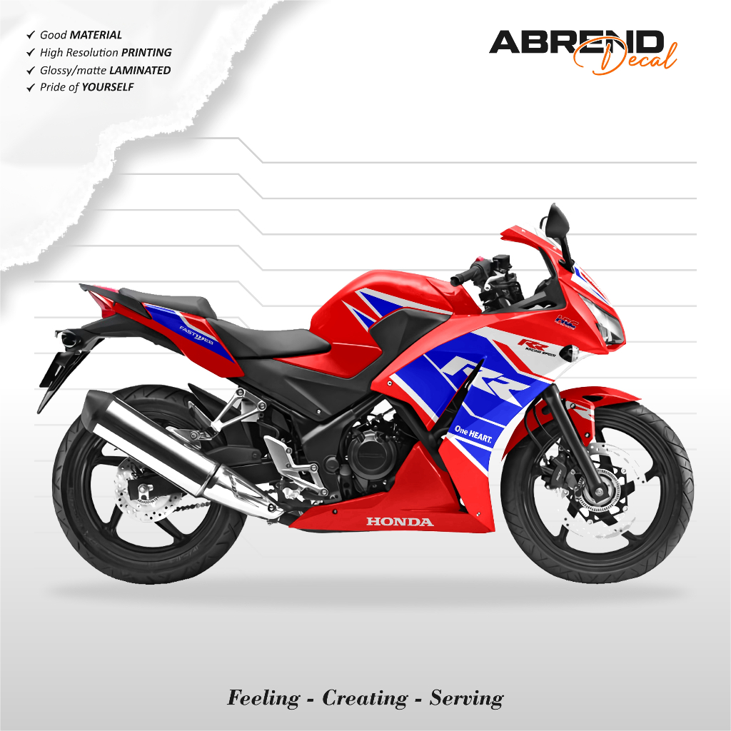 LOKAL CBR 150R K45 LOCAL RWB TRI COLOR STRIPING / CBR K45A MOTORCYCLE STICKER / K33 STOCK DECAL