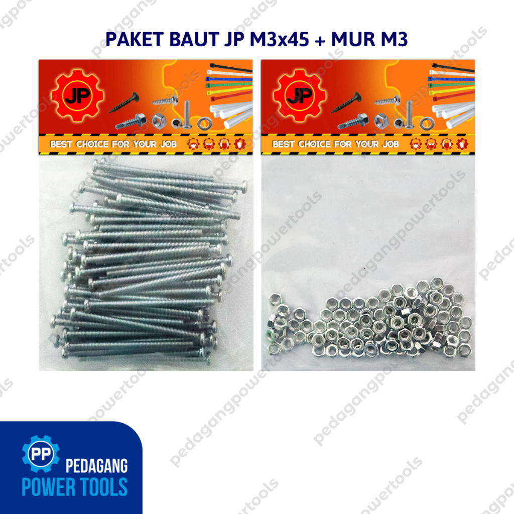 แพ็คเกจ 2 ชุด 3x45 BOLT NUT JP M 3 x 45 MM M3 NUT SCREW COTENTS 100 ชิ้น