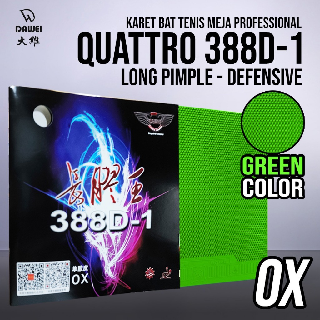 ยางปิงปองลายจุดยาว 388D-1 OX สีเขียว Quattro ดั้งเดิม