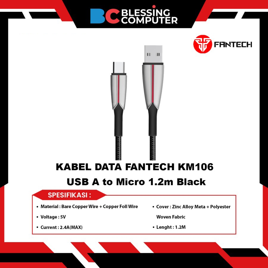 FANTECH DATA CABLE KM106 USB A to Micro 1.2m สีดํา