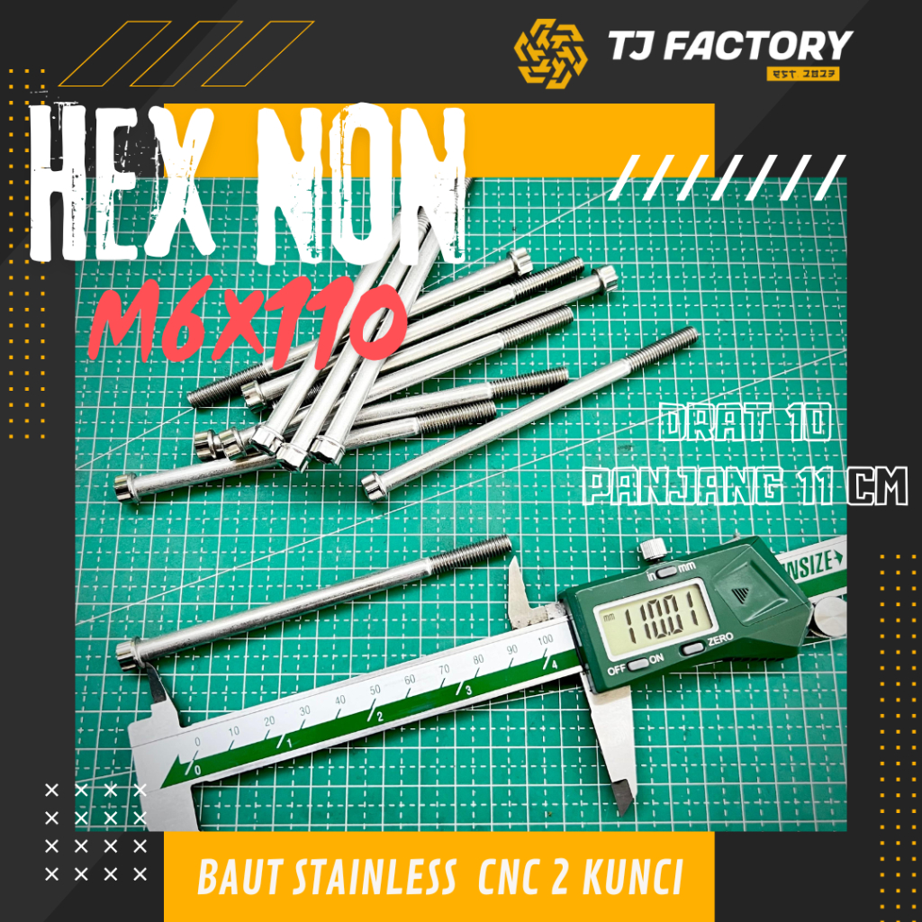 DRAT BOLT 10 M6 LENGTH 11 CM STAINLESS CNC 2 KEYS HN M6x110 M6 x 110 by Tj Factory (ราคา 1 ชิ้น)