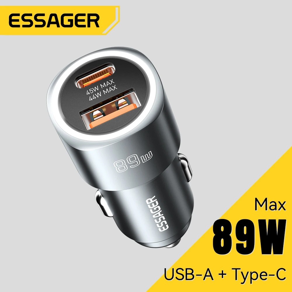 Essager Car Charger Dual Port USB Type C Type A 89W Car Charger Dual Port QC 4.0 3.0 Fast CHARGING S