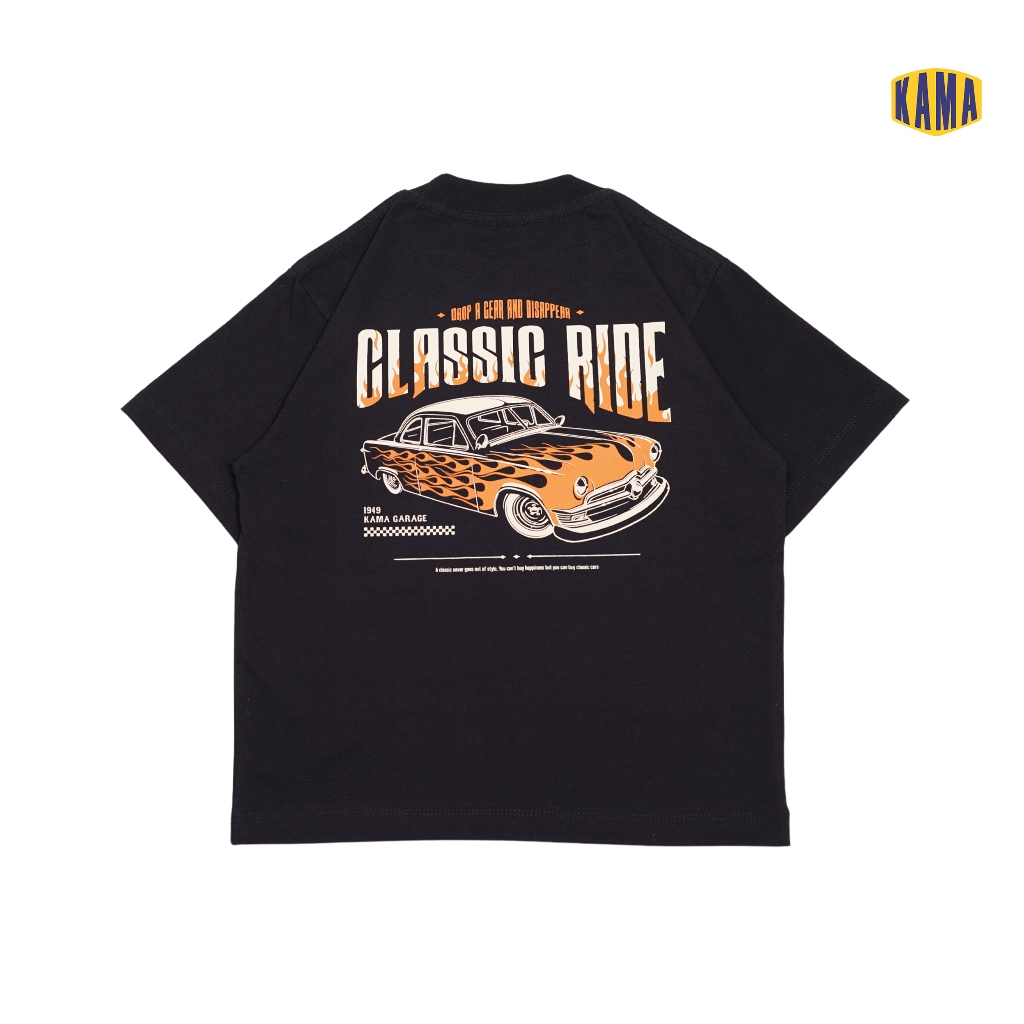 Kama Garage Classic Ride เสื้อยืดสีดําขนาดใหญ่สําหรับเด็กอายุ 1-8 ปี
