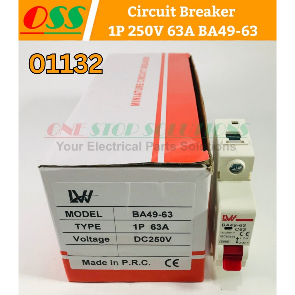 เซอร์กิตเบรกเกอร์ MCB DC 1P 250V 63A BA49-63
