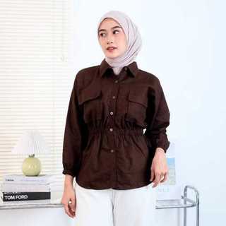 Beena Linen Shirt Top Atasan Wanita Blouse Casual Polos terbaru