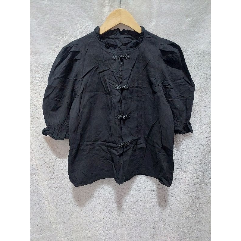 BLACK BALLOON SLEEVE CHEONGSAM CLIP CHIP