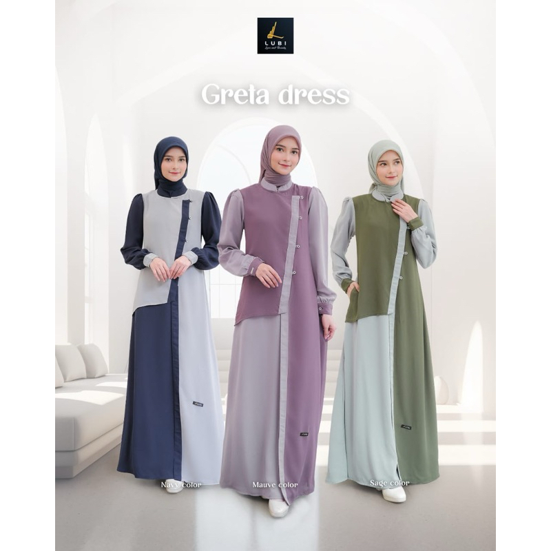 LUBI GAMIS GRETA DRESS (กรมท่า, Mauve, Sage) Greeta