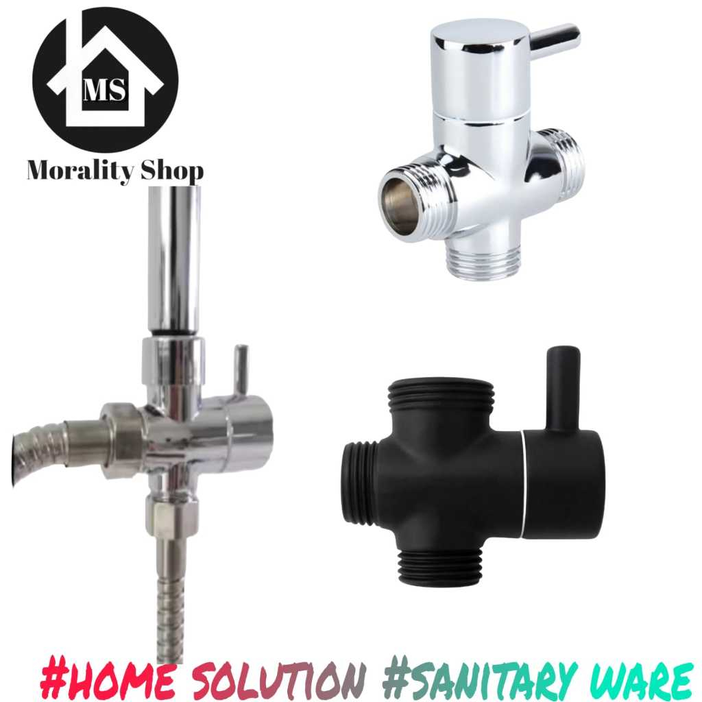 ก๊อกสาขาทีสําหรับการเชื่อมต่อเสาฝักบัว Chrome Stop Faucet Diverter Shower Black SKD