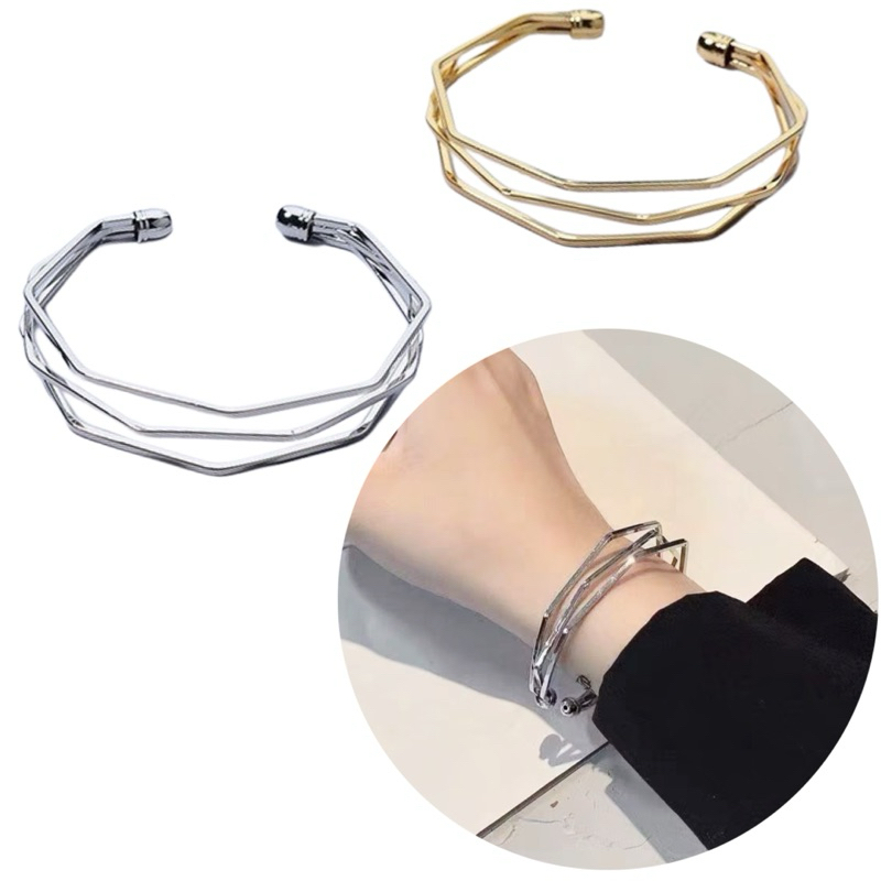 Dexx Geometry Triple Layer 3 ชั้นสร้อยข้อมือกําไลข้อมือเปิดสร้อยข้อมือปรับได้สามชั้นเรขาคณิต Edgy