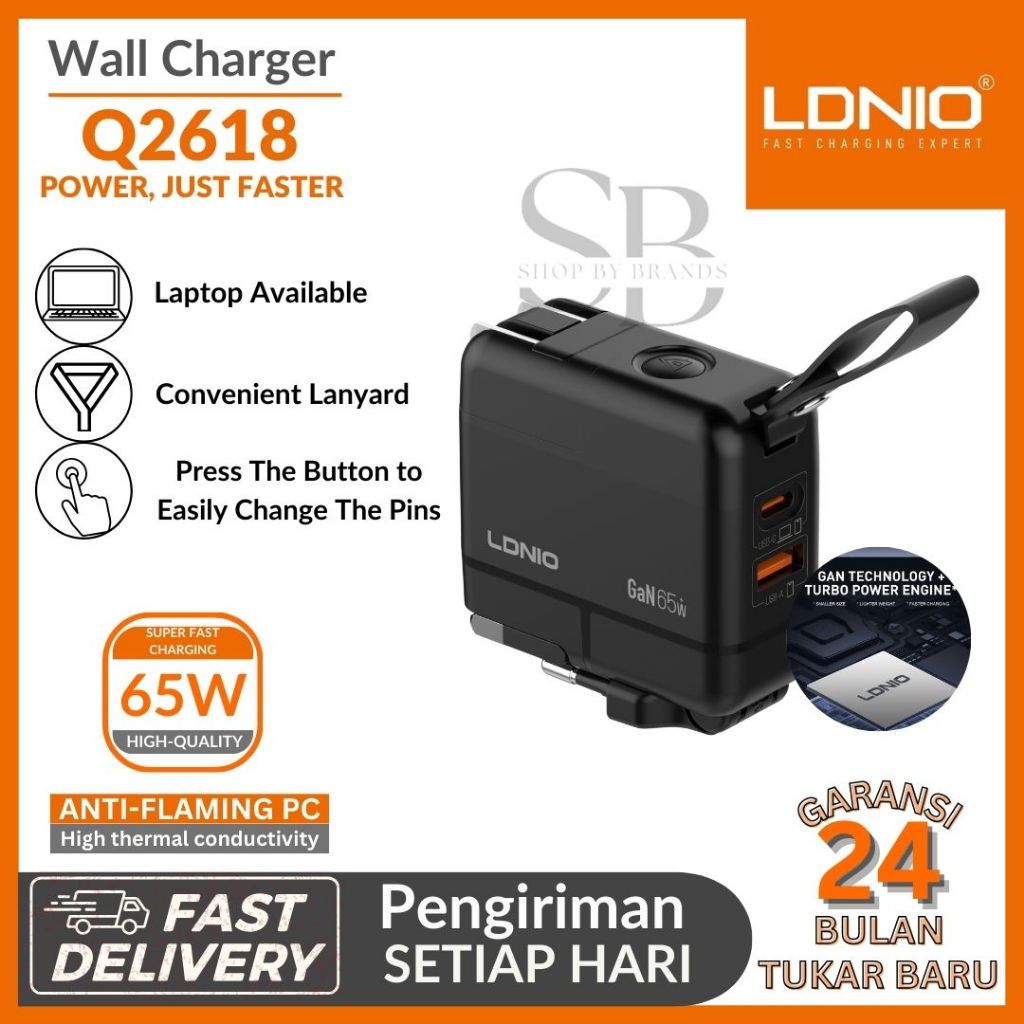Travel Wall Charger LDNIO Q2618 65W GaN เทคโนโลยี PD/QC4+ ปลั๊กสากล Super Fast Charging