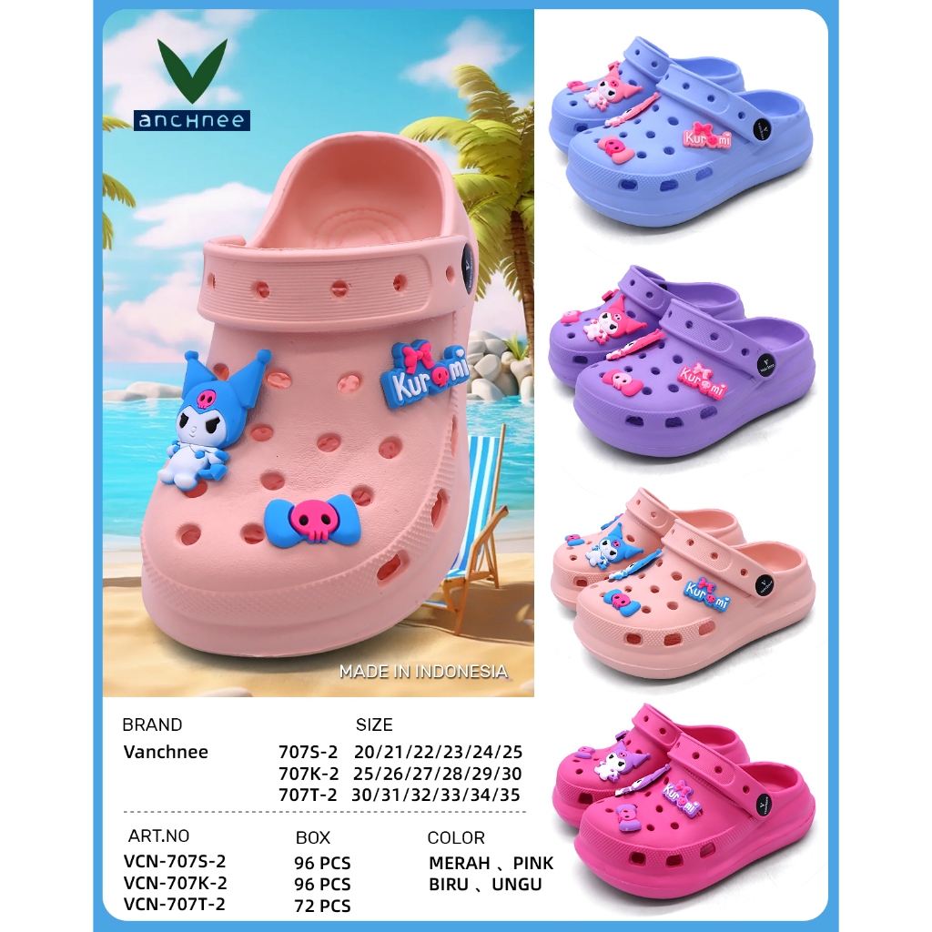 VCN 707T-2 รองเท้าแตะกบเด็กผู้หญิง Character Kuromi Anti-Slip Size [30-35]