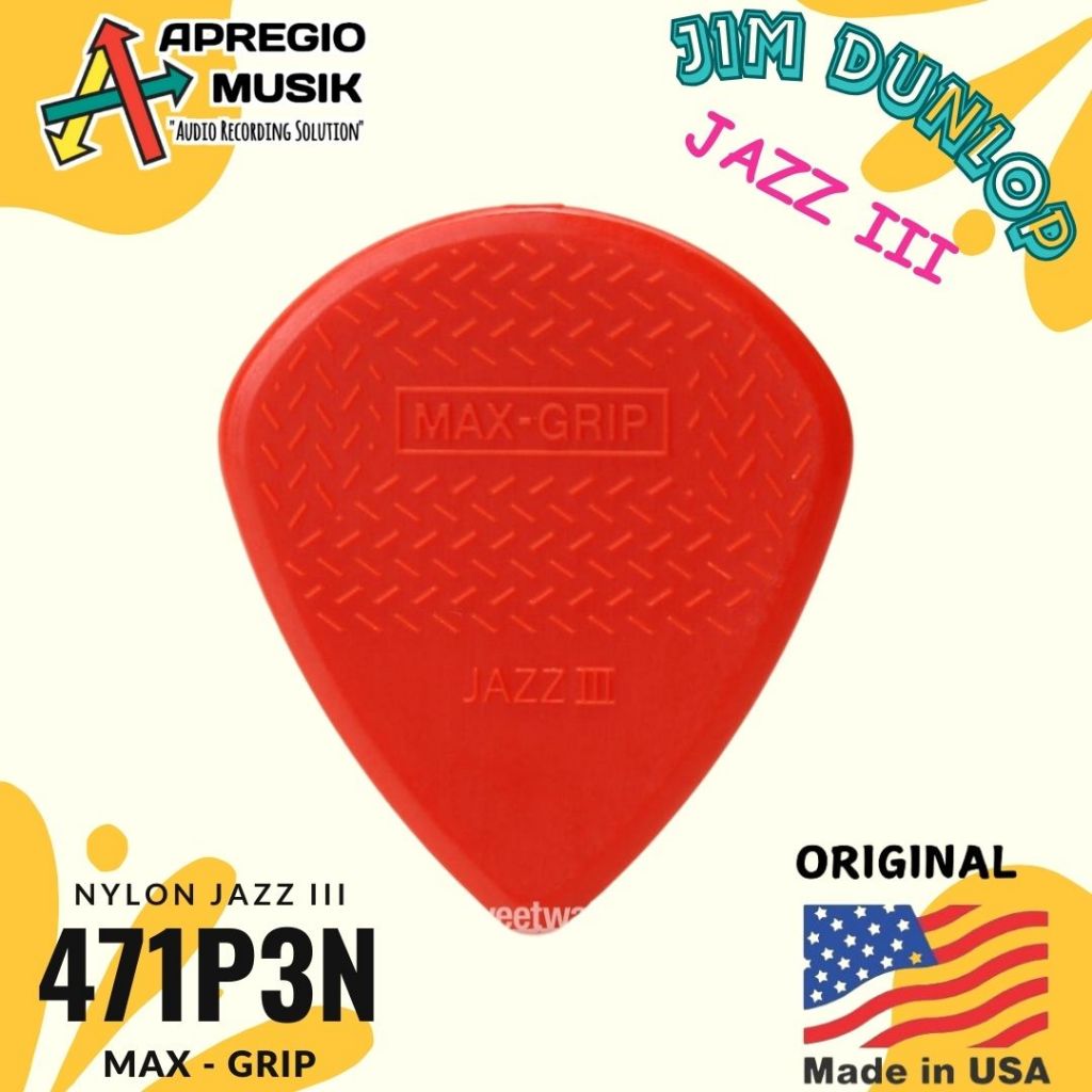 Pick Jim Dunlop Nylon Max Grip Jazz III 471 Pick Guitar Original USA Nylon Pick Stiffo Carbon Fiber