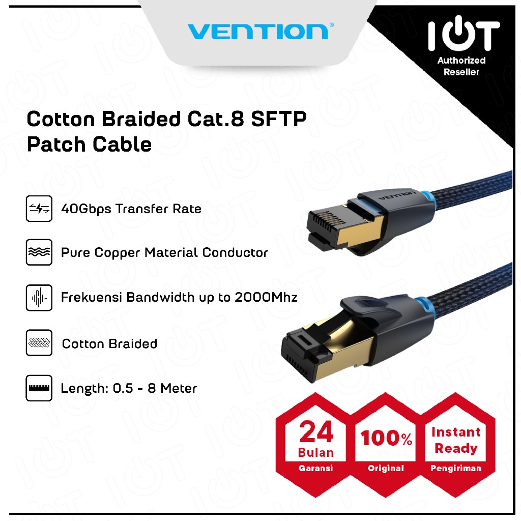 Vention Ethernet CAT 8 LAN SFTP สายถักผ้าฝ้าย - IKG