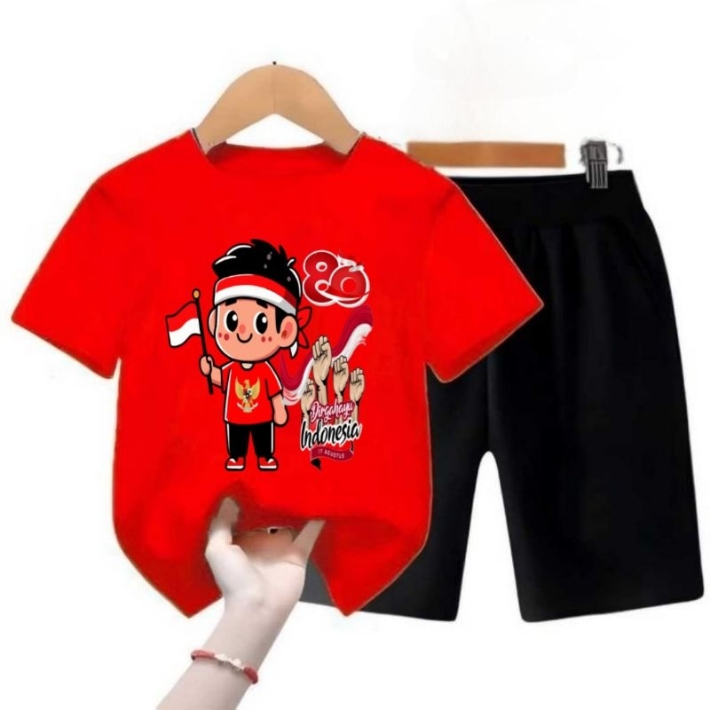 MERAH Zetelan Augustan Boys Bju Plus Pants Setlean Anak 17 สิงหาคม 2025 Stelan Ansk Boy Girl Red and